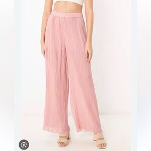 ZARA Women's S Micro Pleated Wide Leg Chiffon Pull-On Pants Mauve Pink New